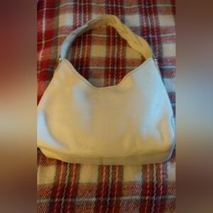 Talbots White Leather Shoulder Bag With Woven Strap